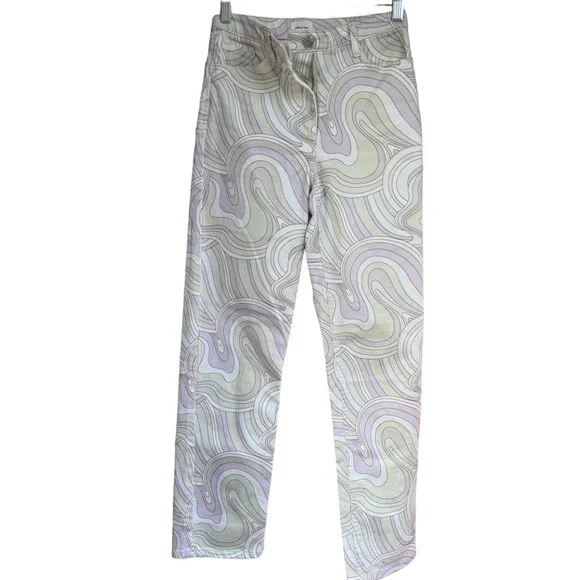 Wilfred Free Vera Pants Size 0 Green Gray Swirl Printed Cotton Stretch Twill - Picture 2 of 14